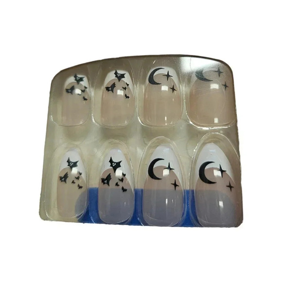 Batty French Manicure Almond MED 24pcs Plastic Press On Nails Set with StickyPad - Picture 2 of 3